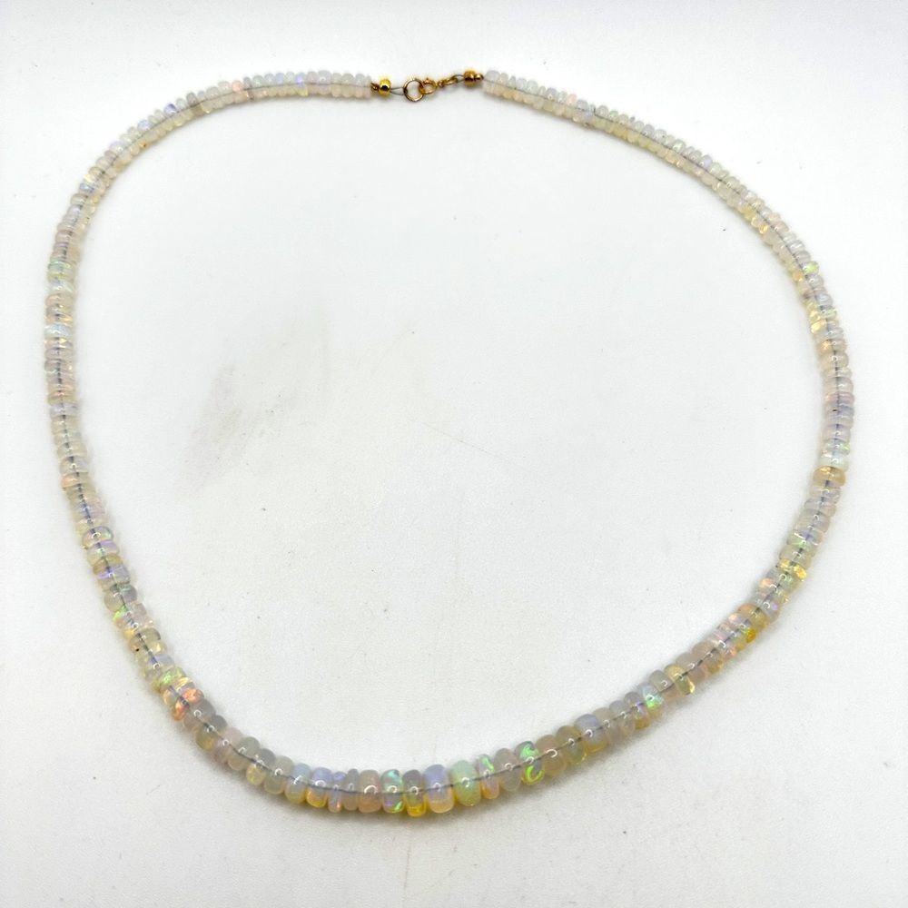 AMAZING 18" Graduated rondelleโOPALโ beaded necklace with 14kt YG c-clasp!